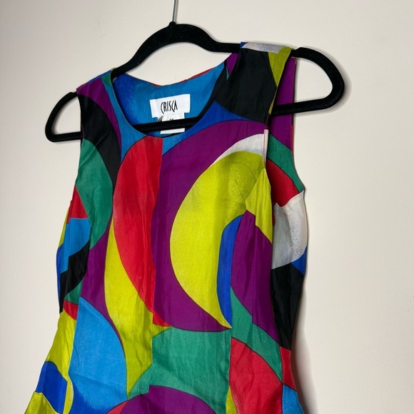 VTG CRISCA Artsy Contemporary Art to Wear Geometric 80s 90s Ruffle Mini Dress - Picture 2 of 10